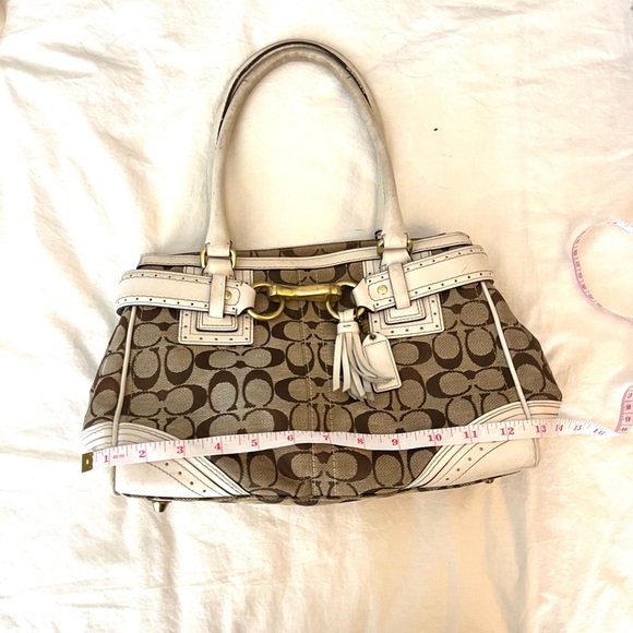 Coach Vintage Hampton Satchel with Signature Canvas and White Leather Trim - Picture 9 of 11